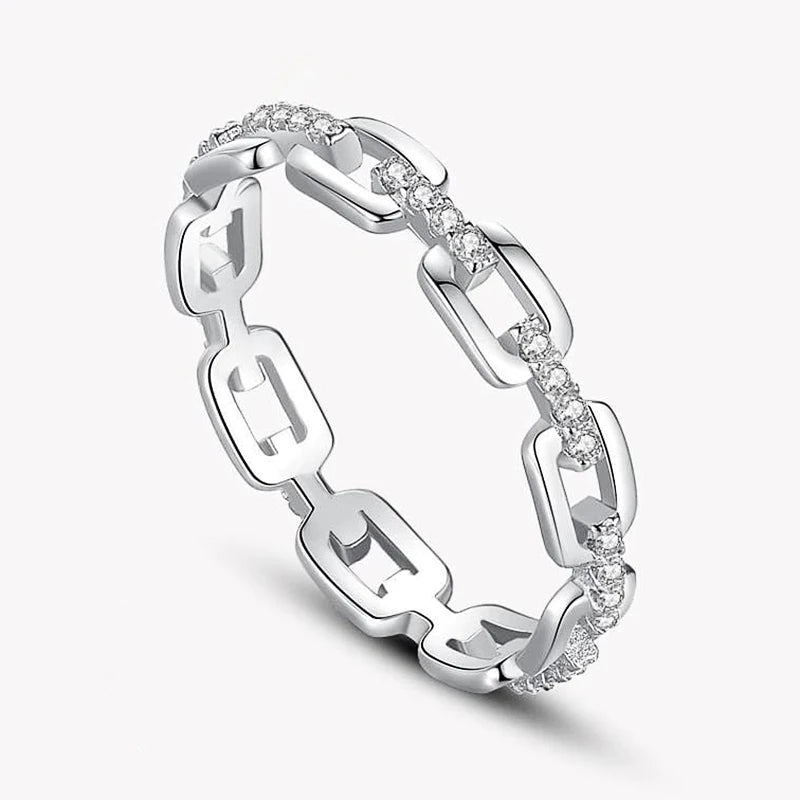 925 sterling silver chain-link ring with zircon stones
