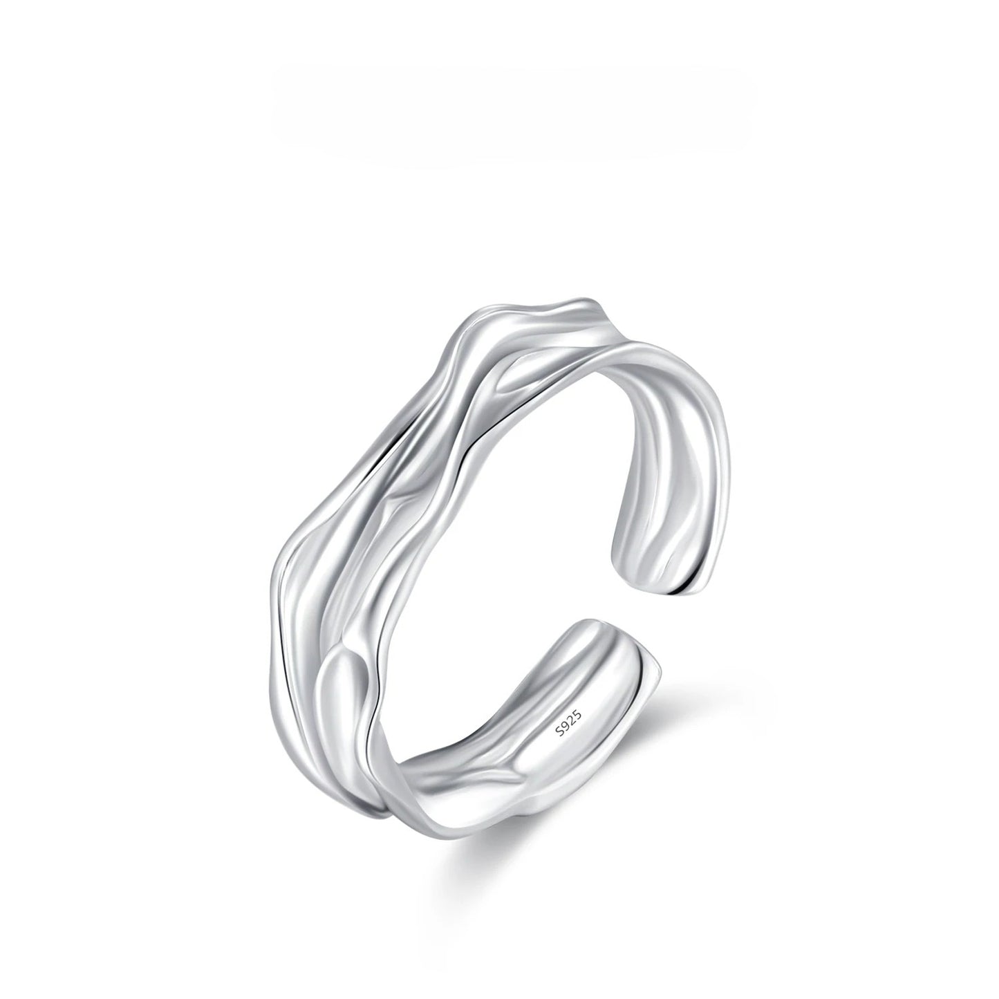 925 sterling silver adjustable ring with wavy sculpted design