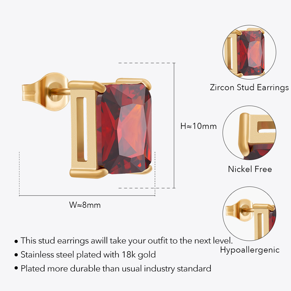 Isolde Square Red Zircon Stud Earrings