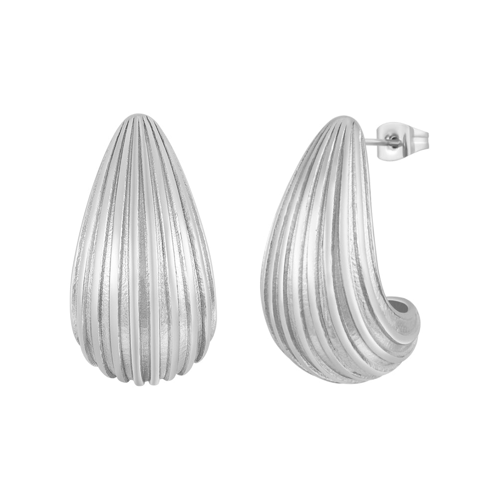 Odette Rain Drop Hollow Stripe Stud Earrings