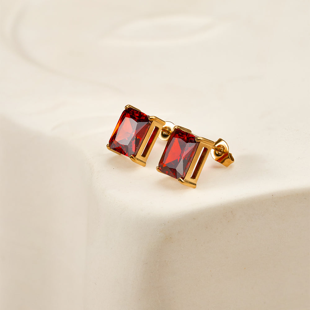 Isolde Square Red Zircon Stud Earrings