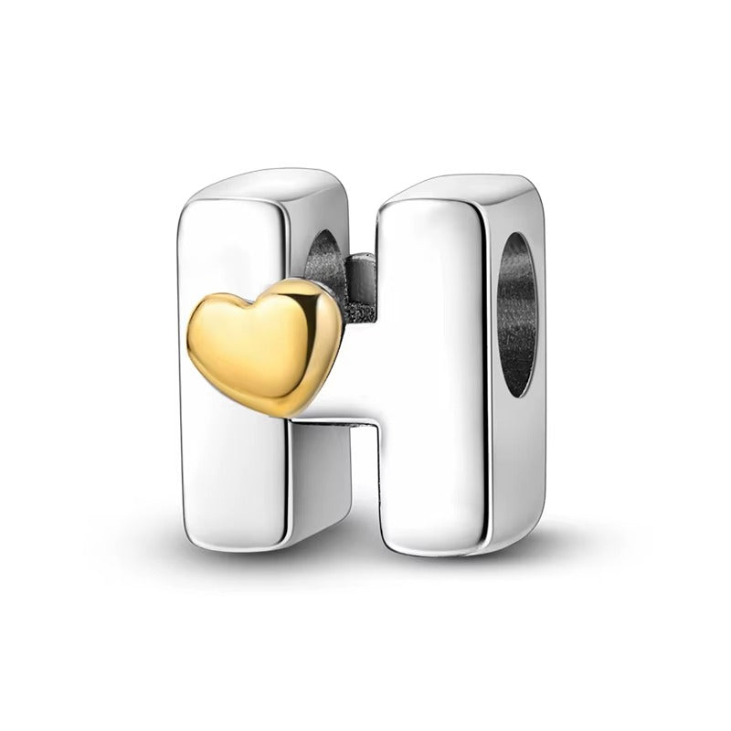 Silver Letter Charms with Gold Heart (A–Z)