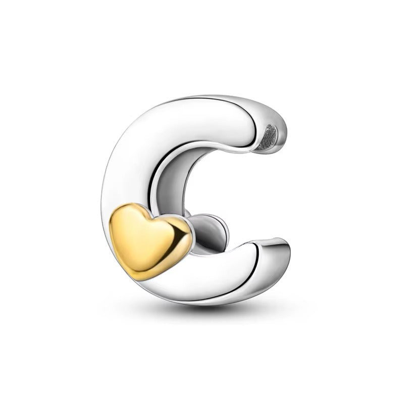 Silver Letter Charms with Gold Heart (A–Z)