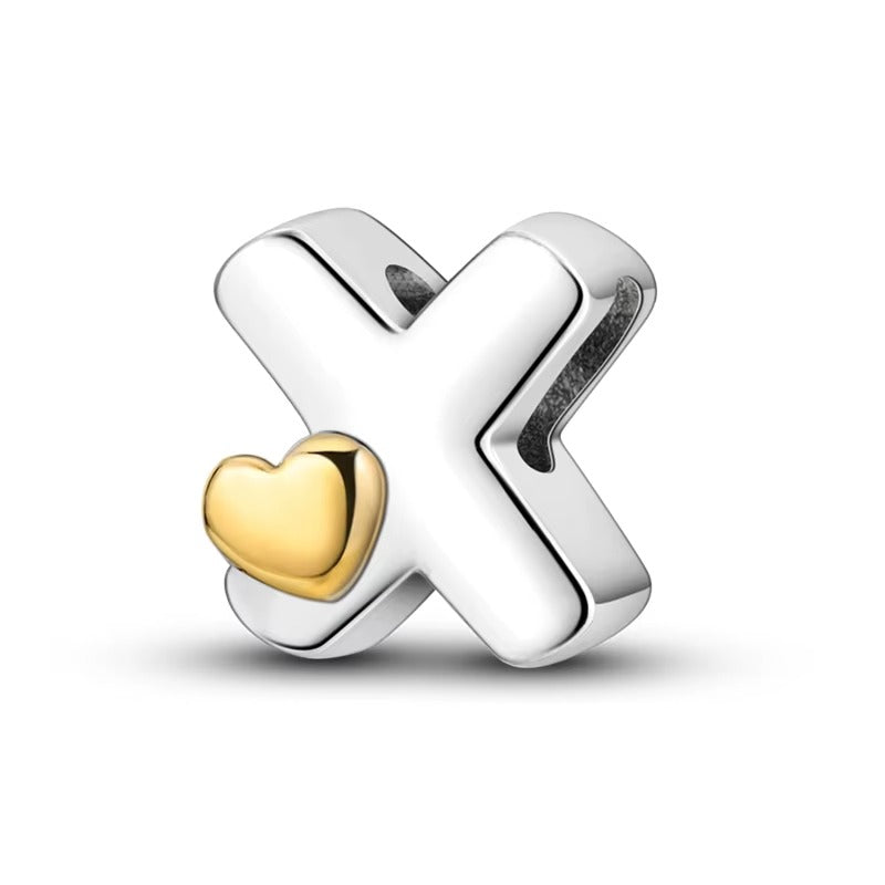 Silver Letter Charms with Gold Heart (A–Z)