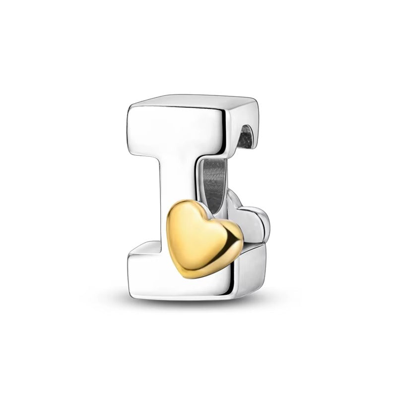 Silver Letter Charms with Gold Heart (A–Z)