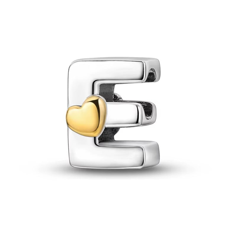 Silver Letter Charms with Gold Heart (A–Z)