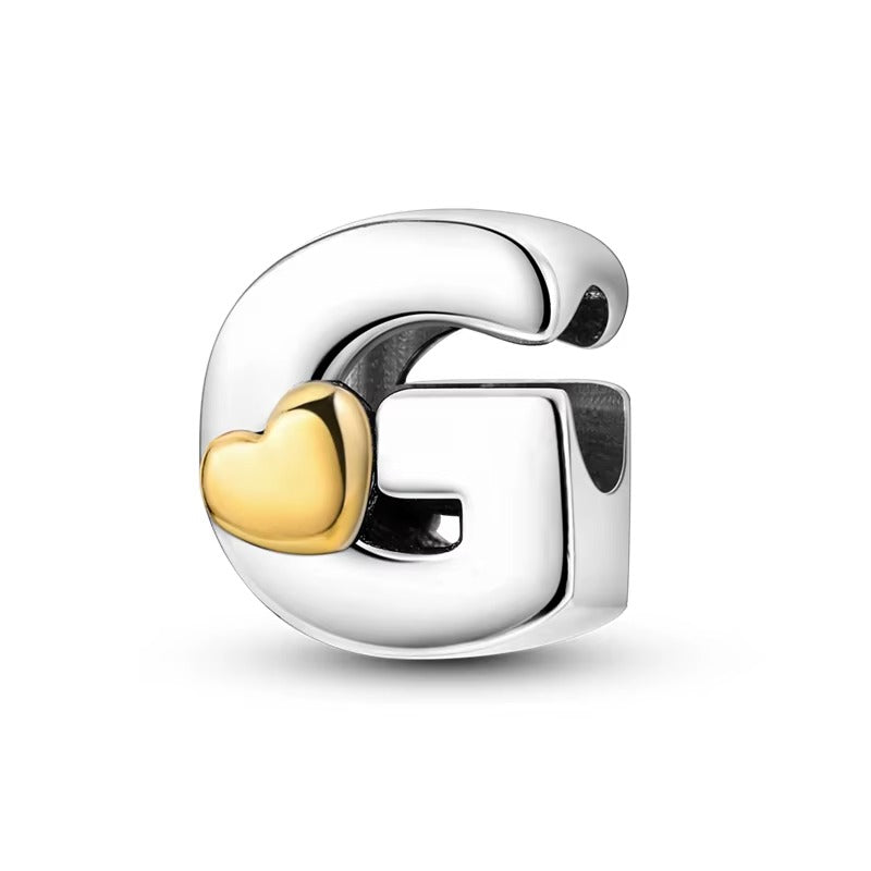 Silver Letter Charms with Gold Heart (A–Z)