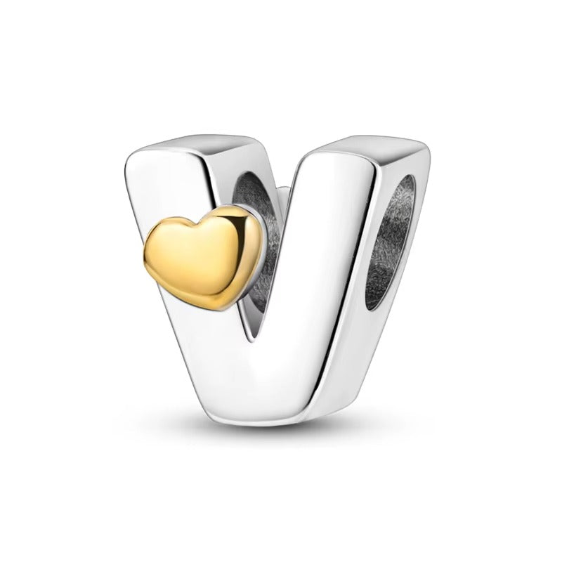 Silver Letter Charms with Gold Heart (A–Z)