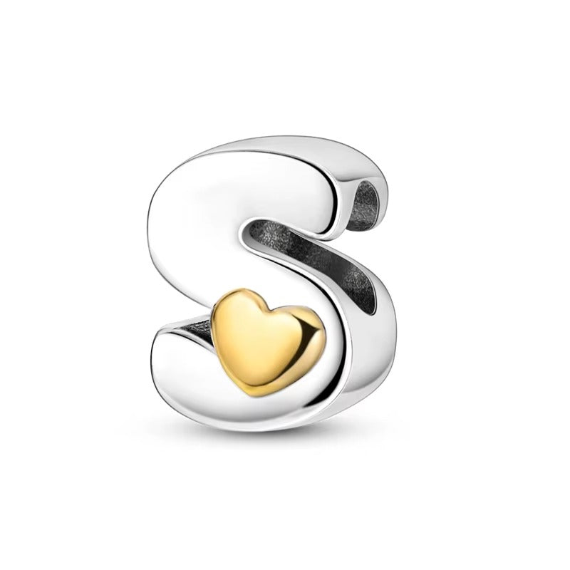 Silver Letter Charms with Gold Heart (A–Z)