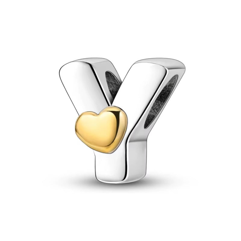 Silver Letter Charms with Gold Heart (A–Z)