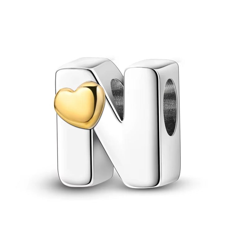 Silver Letter Charms with Gold Heart (A–Z)