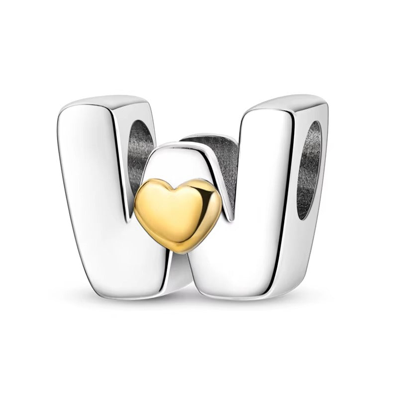 Silver Letter Charms with Gold Heart (A–Z)