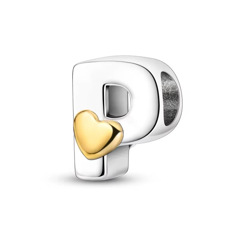 Silver Letter Charms with Gold Heart (A–Z)