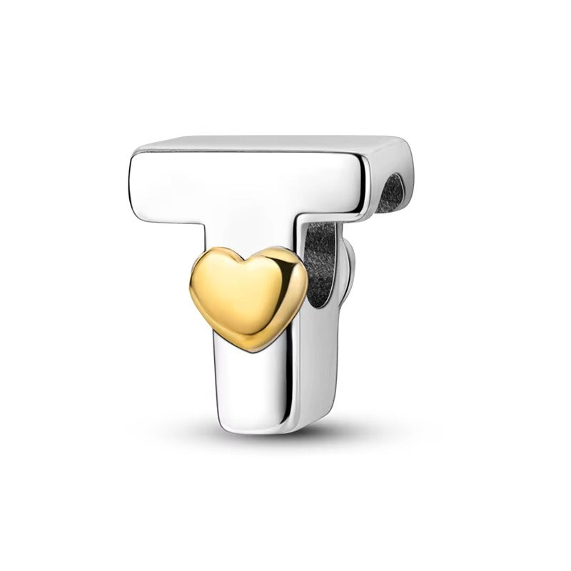 Silver Letter Charms with Gold Heart (A–Z)