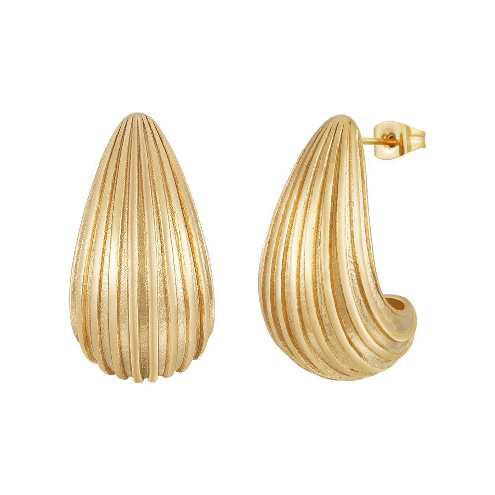 Odette Rain Drop Hollow Stripe Stud Earrings