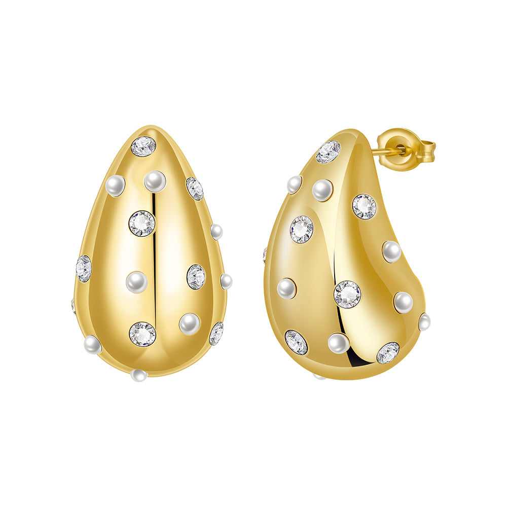 Azura Rain Drop Pearl Zircon Stud Earrings
