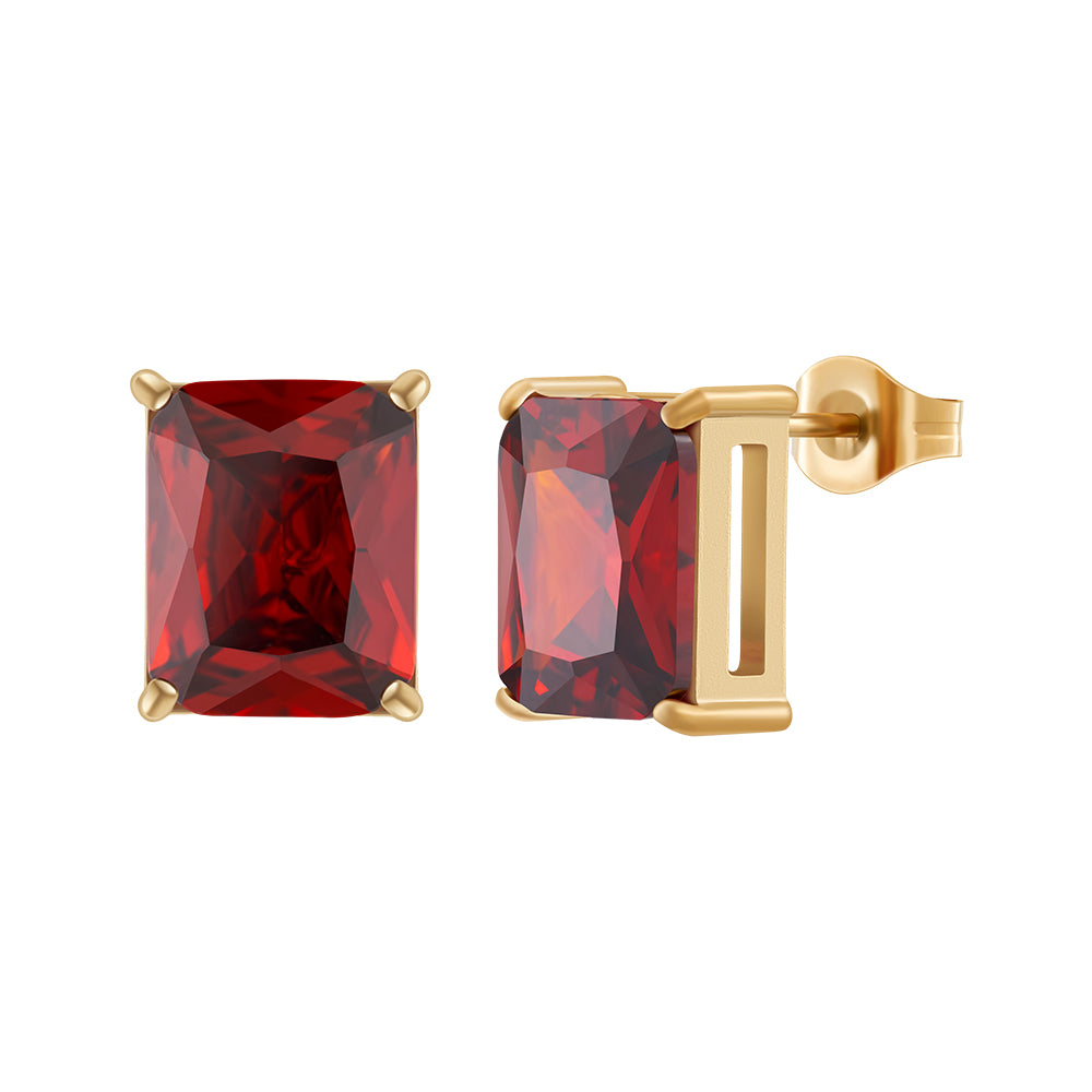 Isolde Square Red Zircon Stud Earrings