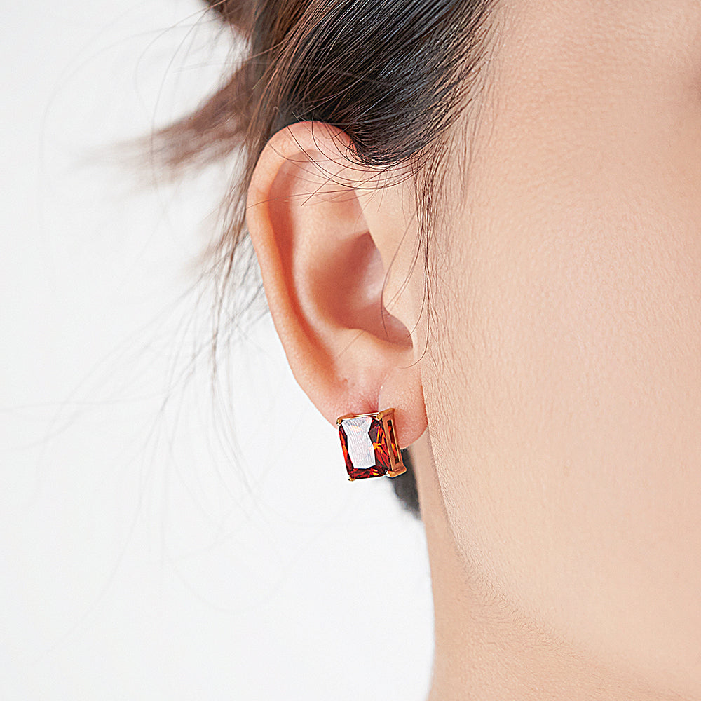 Isolde Square Red Zircon Stud Earrings
