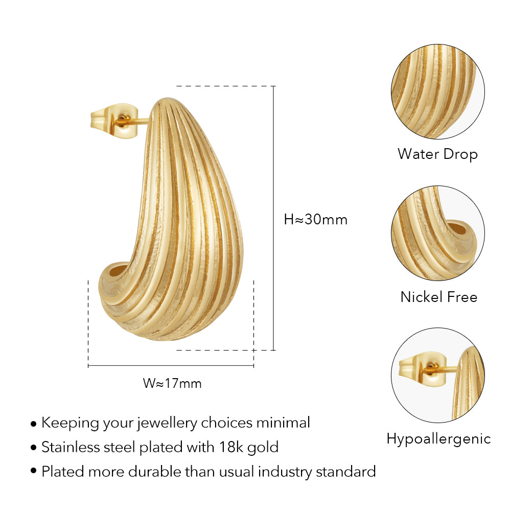 Odette Rain Drop Hollow Stripe Stud Earrings