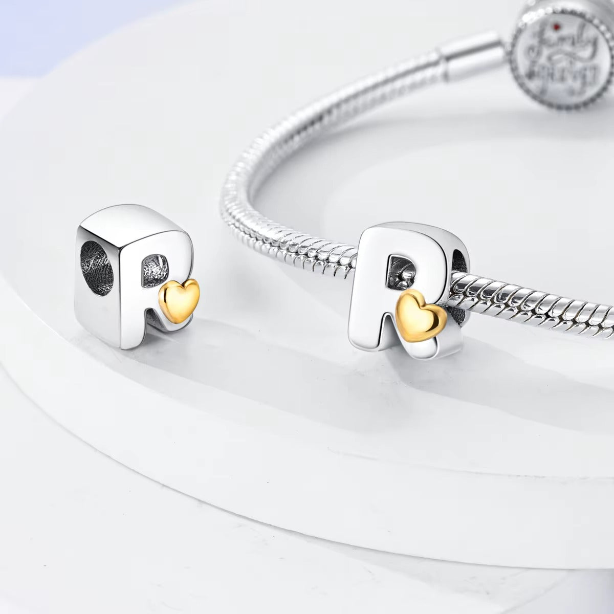 Silver Letter Charms with Gold Heart (A–Z)