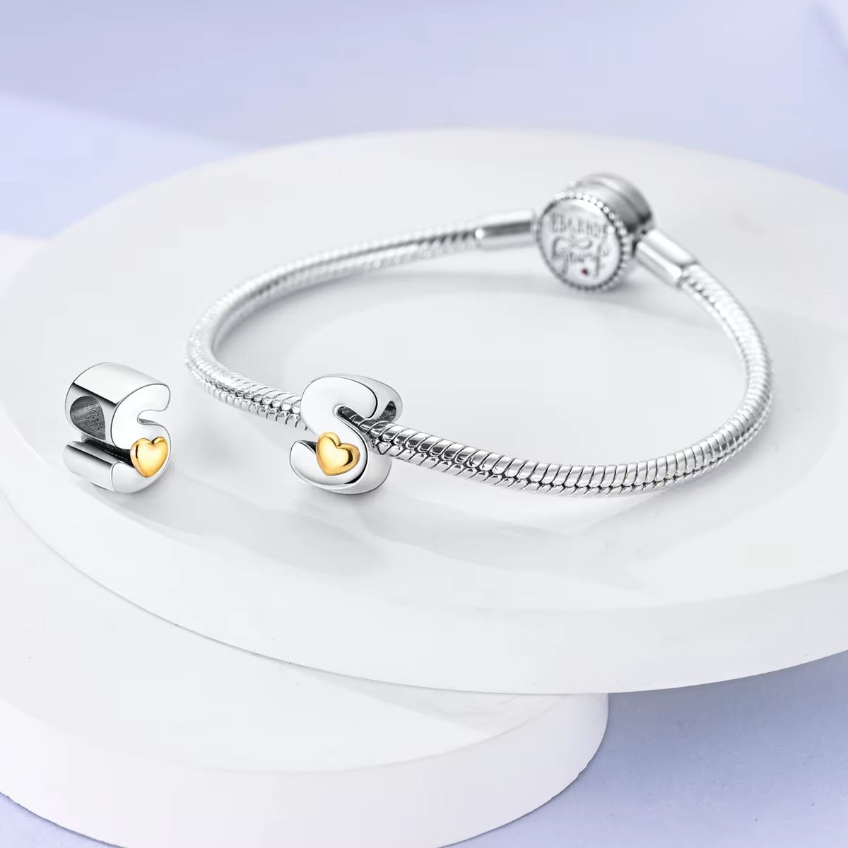 Silver Letter Charms with Gold Heart (A–Z)