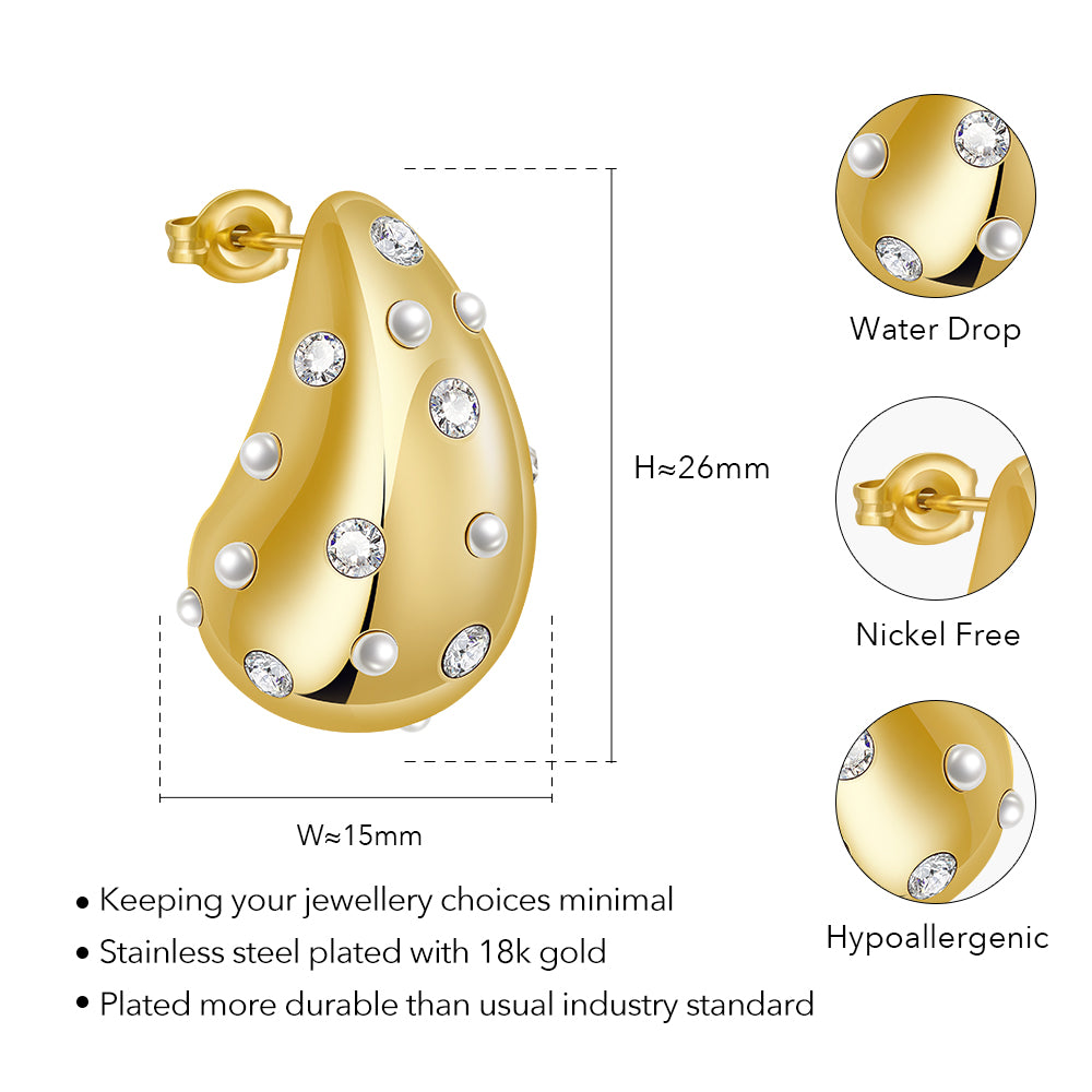 Azura Rain Drop Pearl Zircon Stud Earrings