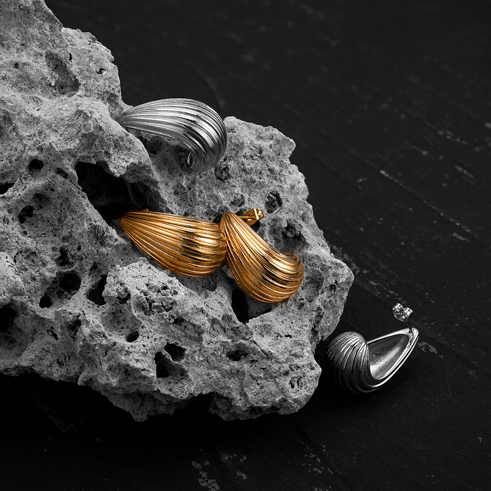 Odette Rain Drop Hollow Stripe Stud Earrings