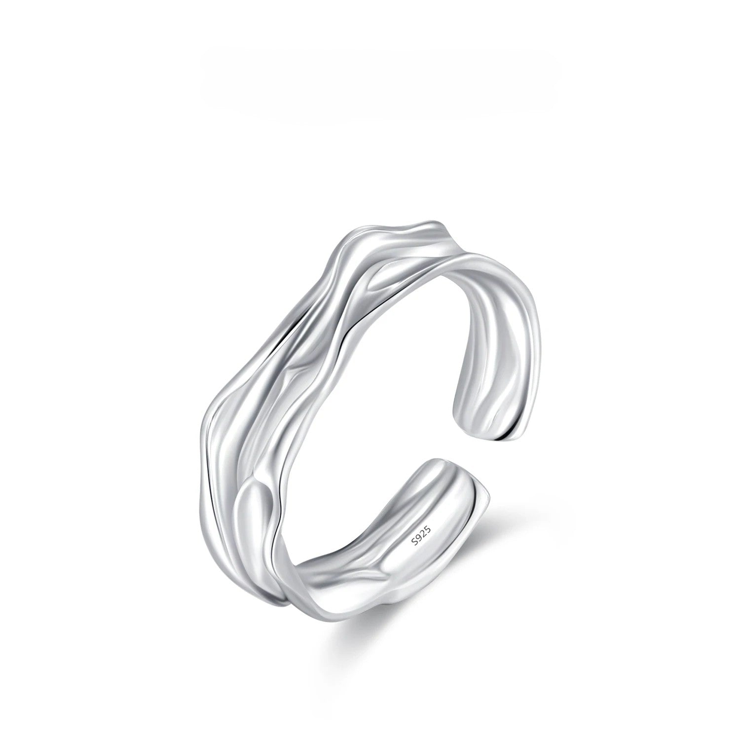925 sterling silver adjustable ring with wavy sculpted design