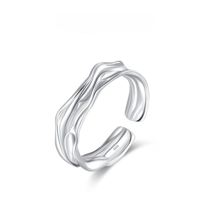 925 sterling silver adjustable ring with wavy sculpted design