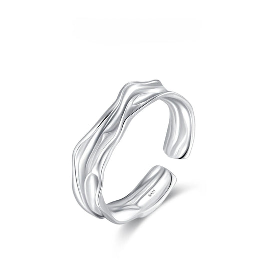 925 sterling silver adjustable ring with wavy sculpted design