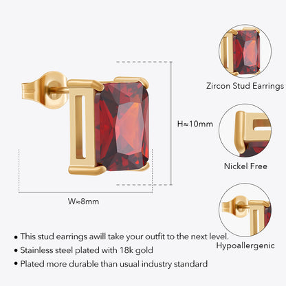 Isolde Square Red Zircon Stud Earrings