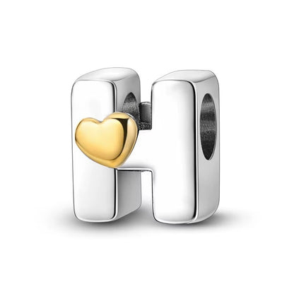 Silver Letter Charms with Gold Heart (A–Z)