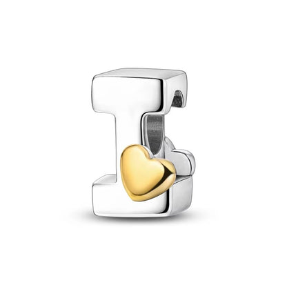Silver Letter Charms with Gold Heart (A–Z)