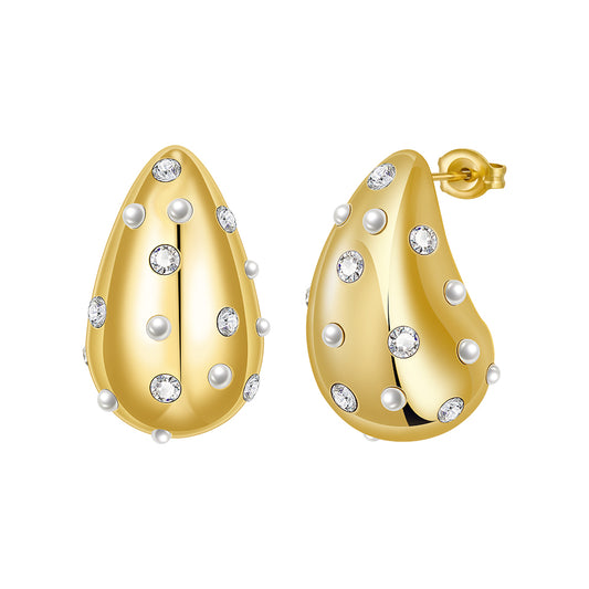 Azura Rain Drop Pearl Zircon Stud Earrings