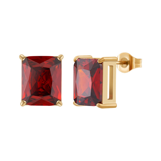 Isolde Square Red Zircon Stud Earrings