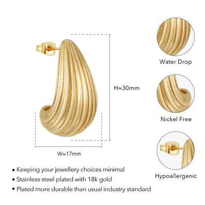 Odette Rain Drop Hollow Stripe Stud Earrings