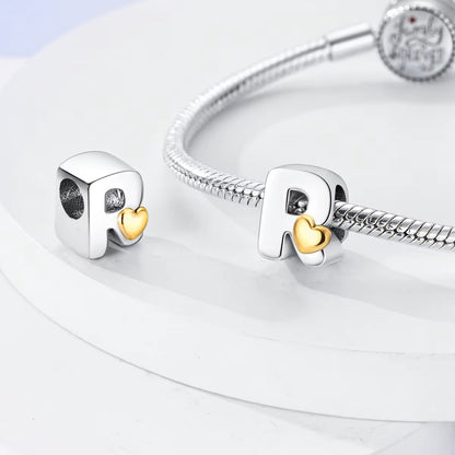 Silver Letter Charms with Gold Heart (A–Z)