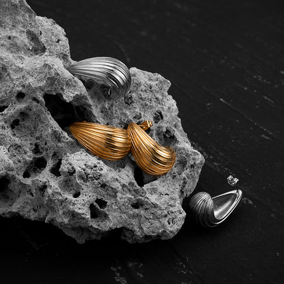 Odette Rain Drop Hollow Stripe Stud Earrings
